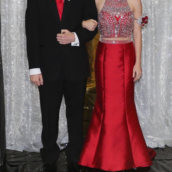 Rachel Allan red two piece mermaid prom dress. - Picture 2 of 8